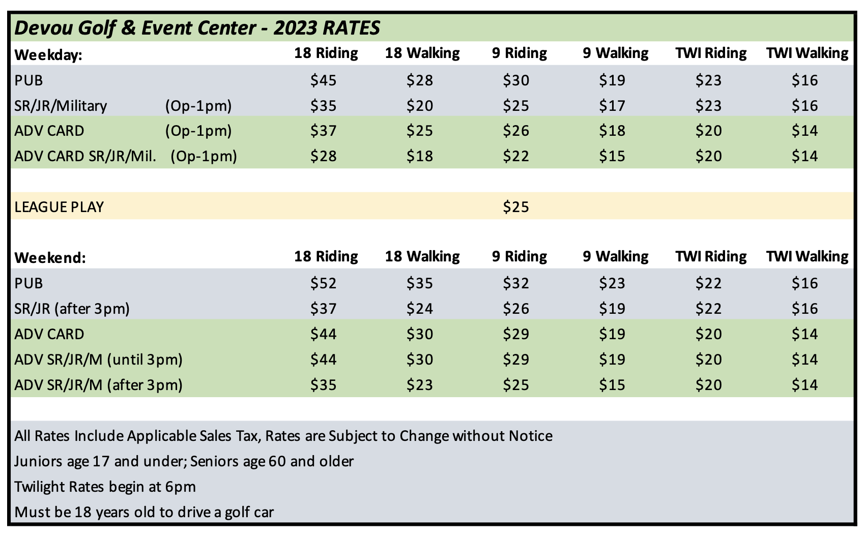 Devou Park Golf Rates - Devou Park Golf Course